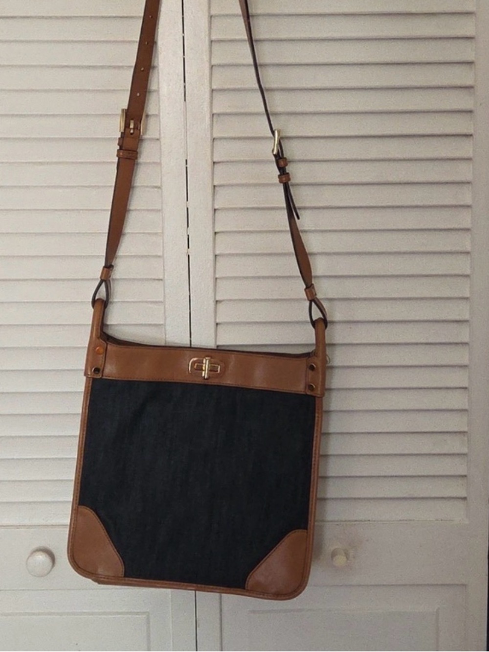 Michael Kors Blue Jean and Brown Leather Crossbody Bag